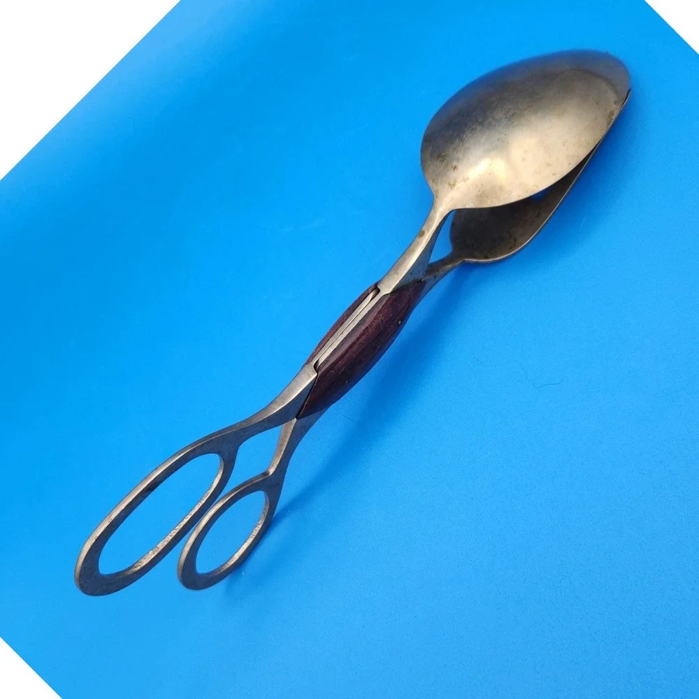 MCM Vintage Scissor Style Brass & Rosewood Salad Tongs Detachable Design